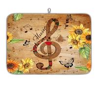 Sunflower Butterfly Music Note Microfibre Dish Drying Mat Absorbent Dish Drying Drainers Mats for Kitchen Spoon Glass Plate 40.6 x 45.7 cm