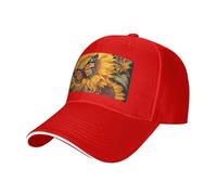 Sunflower Butterfly Print Adjustable Size Sandwich Baseball Cap Breathable Unisex Casual Hat Daily Use Sport Red