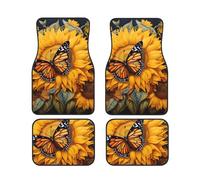Sunflower Butterfly Print Car Floor Mats 4-Piece Set Anti-Slip Cushion Fit Cars Trucks SUV Year-Round Use