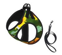 Sunflower Butterfly Print Dog Harness with Leash Set with Thickened Padded Vest for Extra-Small/Small Medium Dogs