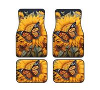 Sunflower Butterfly Print Versatile Car Accessory Floor Mats 4-Piece Set Waterproof Anti-Slip Sedans Trucks