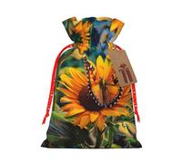 Sunflower Butterfly Printed Christmas Drawstring Gift Bags-Xmas Wrapping Bags,Candy Bag,For Holiday Party Decorations,Wedding Party Supplies M Red Christmas Ribbon