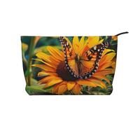 Sunflower Butterfly Printed Makeup Bag Corduroy Travel Cosmetic Bags Cosmetic Case Toiletry Bag Organizer for Women Mom Girls
