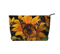Sunflower Butterfly Printed Makeup Bag Corduroy Travel Cosmetic Bags Cosmetic Case Toiletry Bag Organizer for Women Mom Girls