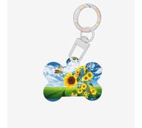 Sunflower Butterfly Printing 1 Pc Dog Bone Shape Id Tags Double Sided with Key Ring Craft for Pets