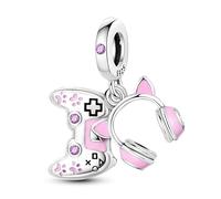 Sunflower Butterfly Safety Chain Dog Cat Lucky Charm Bead Pendant 925 Sterling Silver Compatible With Pandora Charm Moments Bracelet (Gamer Mum Mom Daughter Cat Headset Headphones Game Controller)