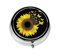 Sunflower Butterfly Small Pill Box 3 Compartment Portable Pill Box for Purse Pocket Flower Bird Mini Medicine Organiser for Daily Vitamin Fish Oil Storage