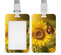 Sunflower Butterfly Sunny Badge Holder Hard Plastic Card Case Protector Pouch Name Key Card Holder Case for Office ID Credit Cards and Proximity Key Cards