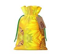 Sunflower Butterfly Sunny Christmas Drawstring Sack Gift Bag, Lightweight And Cute In Design