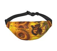 Sunflower Butterfly Sunny Fanny Pack for Men Women Belt Bag Fashion Waist Bag Everywhere Crossbody Bag Wallet Hip Bum Bag with Adjustable Strap Waterproof Chest Bag for Travel Hiking Sports, Black,