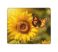 Sunflower Butterfly Sunny Mouse Pad with Stitched Edge, Personalized Premium-Textured Computer Mouse Mat with Non-Slip Rubber Base, Waterproof Gaming Mousepad for Laptop, Office Home 10 x 12 inch