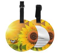 Sunflower Butterfly Sunny Print 1/2/4pcs Luggage Tags,Round Leather Travel Suitcase Labels with Privacy Name Address Card