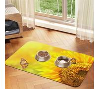 Sunflower Butterfly Sunny print Cats Pet Bowl Placemat Pet Feeding Mats for Dogs, Non-Slip PU Leather Tablecloth for Pets