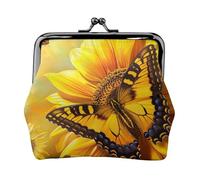 Sunflower Butterfly Sunny Print Coin Purse, Faux Leather Coin Purses with Kiss Lock, Makeup Bag for Women and Girls, Coin Wallet for Cash, Coin, Key, Lipstick