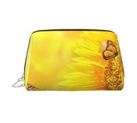 Sunflower Butterfly Sunny Print Makeup Bag Portable Leather Waterproof Cosmetic Bag Clutch Makeup Brush Bag (6.7x4.3in)