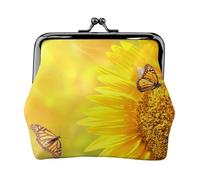 Sunflower Butterfly Sunny Print Print Coin Purse for Men Women Leather Kiss Lock Small Pouch Coin Wallet