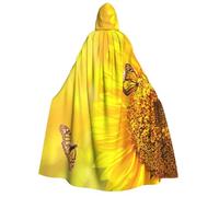 Sunflower Butterfly Sunny print Unisex Medieval Viking Hooded Cape Cloak for Halloween Cosplay, Christmas Party Costume Outfits