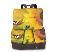 Sunflower Butterfly Sunny Print Women Backpack Waterproof Anti-Theft Lightweight Pu Fashion Leather Nylon School Shoulder Bag Travel Backpack
