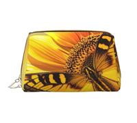 Sunflower Butterfly Sunny Printed Makeup Bag for Women Portable Leather Make up Bag Travel Zipper Cosmetic Bags Organizer