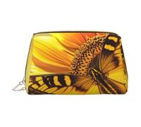 Sunflower Butterfly Sunny Printed Small Makeup Bag Portable Leather Make up Bag Travel Zipper Cosmetic Bags Organizer for Women