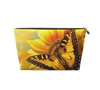 Sunflower Butterfly Sunny Printed Travel Cosmetic Bags with Gold Zipper Makeup Organizer Cosmetic Case Toiletry Bag for Women Mom Girls