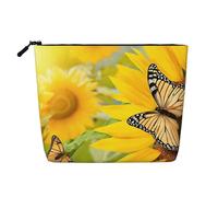 Sunflower Butterfly Sunny - Themed Makeup Bag - Waterproof Hemp Cosmetic Pouch for Travel, Daily Use & Gifts (9.5x6.7x2in)