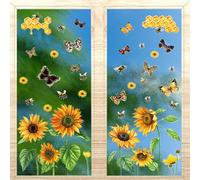 Sunflower Butterfly Window Stickers, Spring Summer Wild Flowers Window Clings, Double Sided Window Stickers for Office Home Doors Spring Easter Glass Decor, 9 Sheets in Total