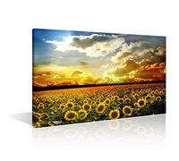 Sunflower Canvas Painting Wall Picture Yellow Flower Posters Sunset Landscape Wall Art Modern Beauty Home Office Bathroom Bedroom Kitchen Decor Giclee Framed Print, 12x8in