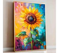 Sunflower Canvas Wall Art Abstract Floral Yellow Flower Picture Textured Flower Painting Field Landscape Wall Art Plant Farmhouse Floral Picture Modern Abstract Living Room Decor 16x24inch No Frame