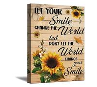 Sunflower Canvas Wall Art Print Let Your Smile Change The World Country Flower Painting Rustic Motivational Poster Yellow Floral Artworks for Farmhouse Cottage Countryside Framed (20"x30")