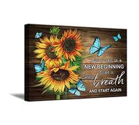 Sunflower Canvas Wall Art Print Painting Every Day Is a New Beginning Inspirational Quote Artwork Rustic Blue Butterfly Pictures Modern Floral Wall Decor Gift for Home Office Kitchen Framed (12"x18")