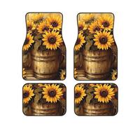 Sunflower Car Floor Mats With Non-Slip Backing - Absorbent Interior Protector For Cars, Suvs & Vehicles - Easy To Clean, Durable Car Carpets
