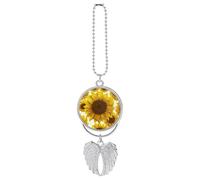 Sunflower Car Pendant Angel Wings Pendant Metal Rearview Mirror Pendant Decorative Accessories Decoration Memorial Ornament for Women Men