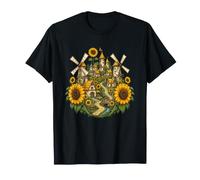 Sunflower Castle Windmills Cottagecore Village T-Shirt