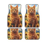 Sunflower Cat Car Floor Mats With Non-Slip Backing - Absorbent Interior Protector For Cars, Suvs & Vehicles - Easy To Clean, Durable Car Carpets