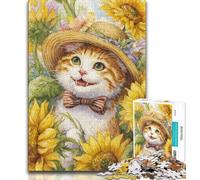 Sunflower Cat Jigsaw Puzzles for Teenagers 1000 Piece,Learning Educational Toys Family Games Birthday Present,Gifts (38x26cm)