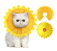 Sunflower Cat Recovery Cone Collar, Soft Adjustable Pet Elizabethan Collar, Cute Flower Post Surgery Recovery Collar, Comfy Anti Licking Wound Protection Cone for Cats, Kittens and Small Dogs，S