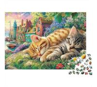 Sunflower Cat1000pc Durable Cardboard Sleeping Cats Jigsaw Puzzle Adults 12+ Challenging Tough Game Brain Training Home Leisure Stress Relief Gift 38x26cm/1000pcs