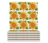 Sunflower Ceramic Coasters Square Drinks Coaster Decorative Coasters Set Kitchen Desktop Decor 6PCS