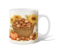 Sunflower Ceramic Coffee Mug, Fall Rustic Pumpkin Acorn Fall Yellow Novelty Tea Cup with Handle Gift for Friendship Family Colleague Staff Sweetheart Teachers 11 Oz
