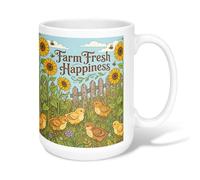 Sunflower Ceramic Coffee Mug, Farm Rustic Chick Fence Summer Yellow Novelty Tea Cup with Handle Ideal for Friends Family Lovers Eldership Senior Co-Worker 15 Oz