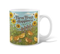 Sunflower Ceramic Coffee Mug, Farm Rustic Chick Fence Summer Yellow Novelty Work Drinking Mugs with Handle Ideal for Friends Family Co-Worker Lovers Eldership Senior 11 Oz