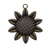 Sunflower Charms For Macrame Accessories, 49x43mm, Antique Bronze Color, 2 Pieces