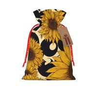 Sunflower Christmas Drawstring Gift Bags, Xmas Bags With Tags, Reusable Santa Wrapping Bag