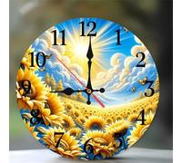 Sunflower Cloud Sun Wall Clock, 16Inch Silent Non-Ticking Easy to Read Arabic Numerals clocks, Quartz Battery Operated clock, Modern wall Clocks for Living Room Kitchen Bedroom Bathroom Office