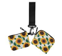 Sunflower Colorful White Girasol Women's Dual Wallets Business Card Cases Small Detachable Key Chain Wallet Change Purse with Wristlet Strap for Ladies 2 Pcs, sunflower colorful white Girasol, One