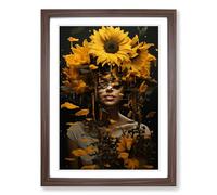 Sunflower Conceptual Framed Print | A2 Walnut Framed Wall Art | Ready to Hang | Modern Floral Picture | Living Room Bedroom Lounge Office