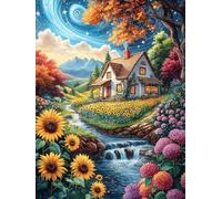 Sunflower Cottage 300 Pcs Jigsaw Puzzles Natural Scenery Animals Puzzles for Adults Teens Brain Game Fun Family Game Team Building Stress Reducing Autumn Thick Cardboard 300 PCS