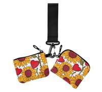 Sunflower Country Style Women's Coin Purses Card Cases Small Detachable ID Card Holders Protector with Wristlet Strap for Lady 2 Pcs