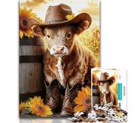 Sunflower Cow 1000 Piece Jigsaw Puzzles for Teenagers Gifts,family Fun Games Is Ideal As A Gift for The Whole Family (38x26cm)